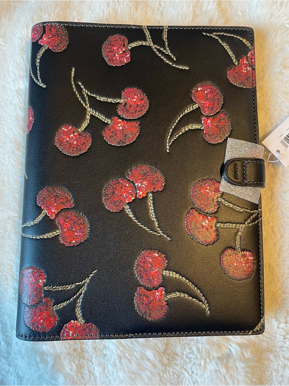 Coach Notebook with Black with Red Sequin Cherry Design - Picture 2 of 4